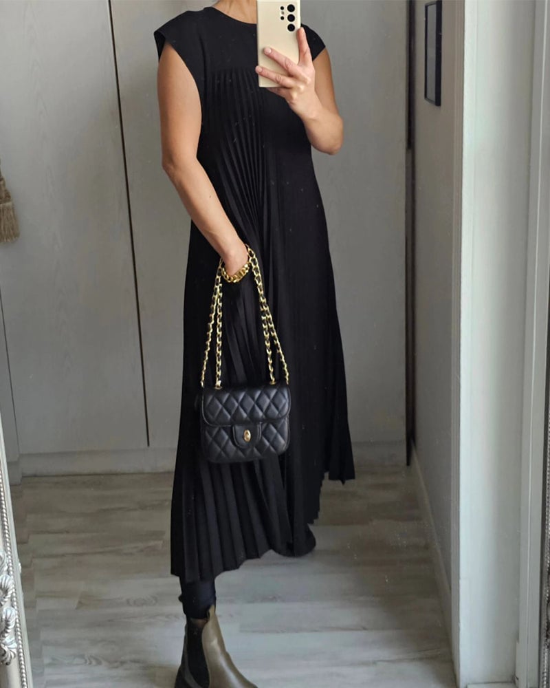 Émilie | Robe plissée sans manches à coupe fluide pour femme