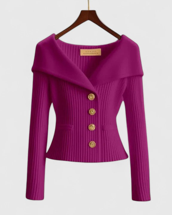 Laurina | Cardigan à col drapé et boutons décoratifs