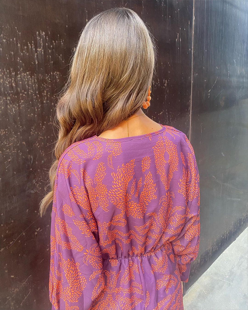 Isaline | Robe mi-longue à imprimé baroque et nœud élégant pour femme