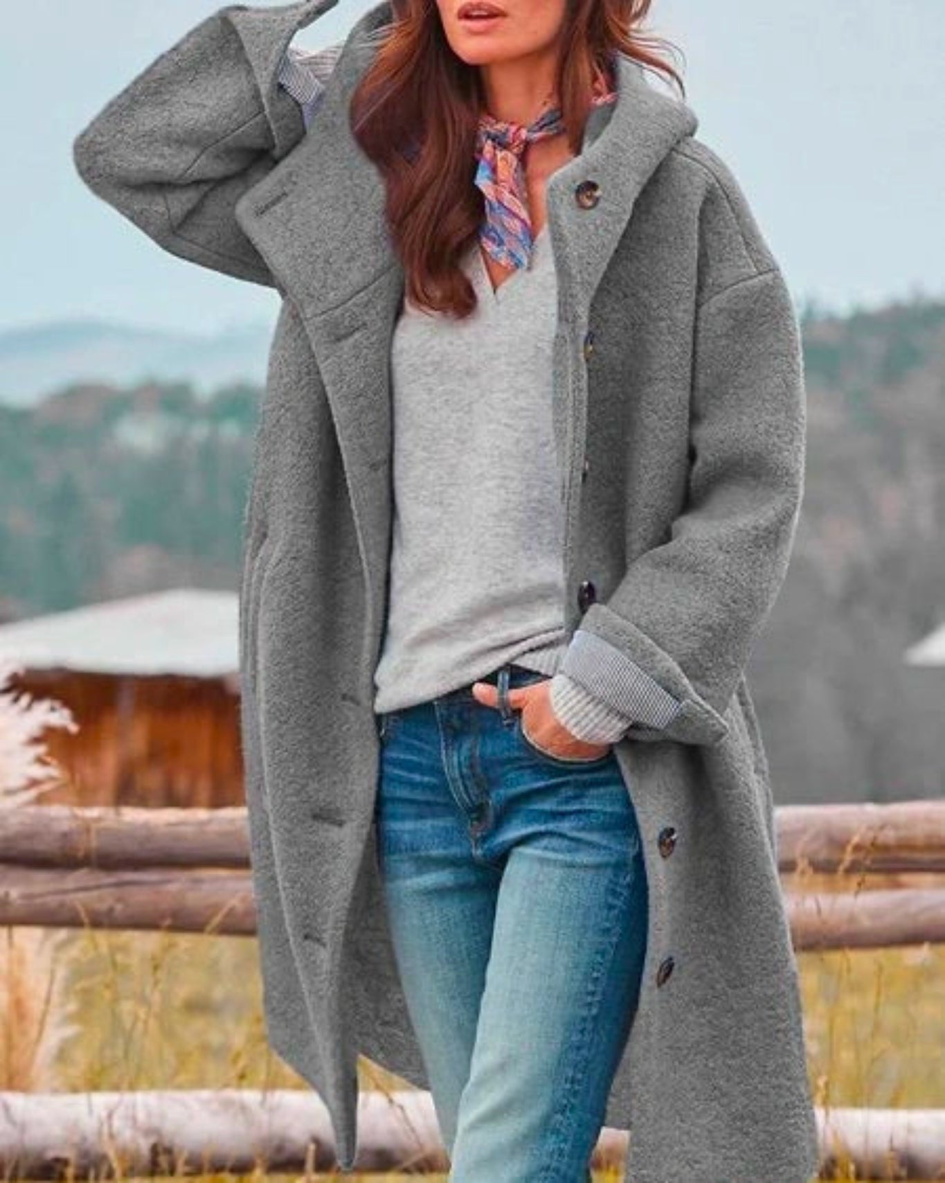 Ninon | Manteau long à col large en laine douce pour femme