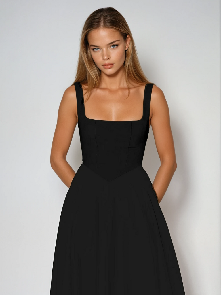 Élodie | Robe midi sans manches à encolure carrée pour femmes