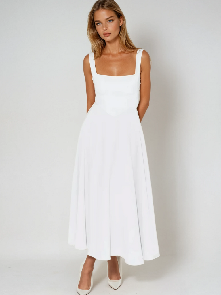 Élodie | Robe midi sans manches à encolure carrée pour femmes