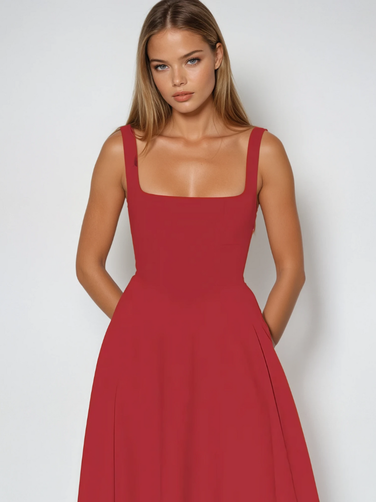 Élodie | Robe midi sans manches à encolure carrée pour femmes