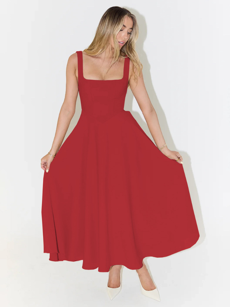 Élodie | Robe midi sans manches à encolure carrée pour femmes