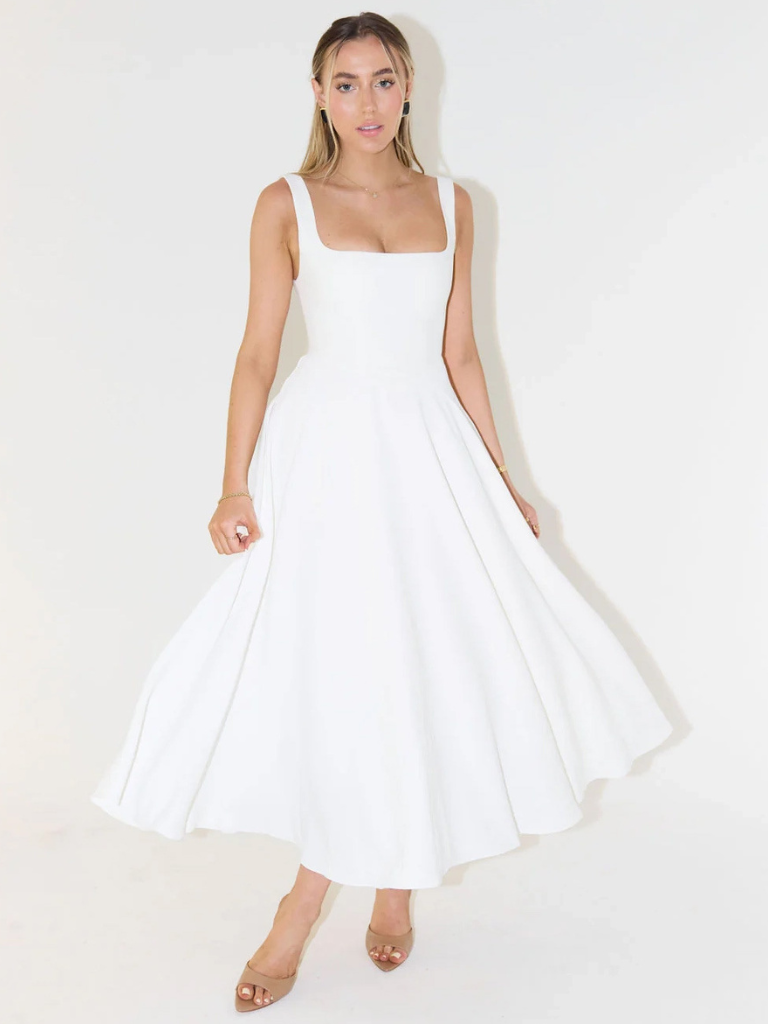 Élodie | Robe midi sans manches à encolure carrée pour femmes