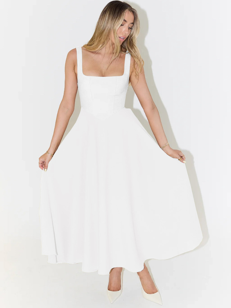 Élodie | Robe midi sans manches à encolure carrée pour femmes