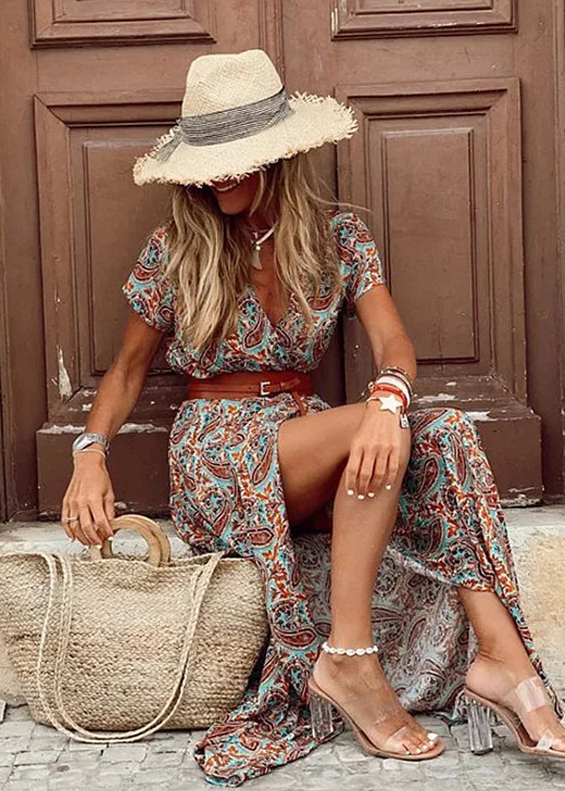 Claire | Robe longue fleurie à fente latérale