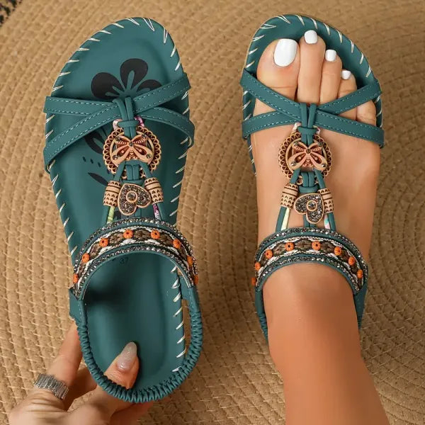 Zoé | Sandales plates brodées à brides croisées pour femme