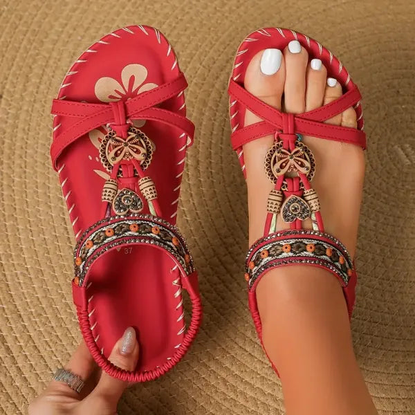Zoé | Sandales plates brodées à brides croisées pour femme