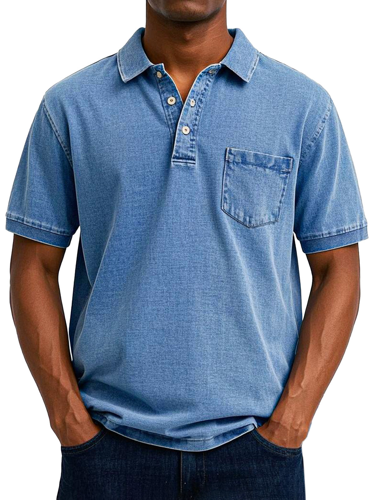 Gabriel | Polo à manches courtes en denim léger pour homme