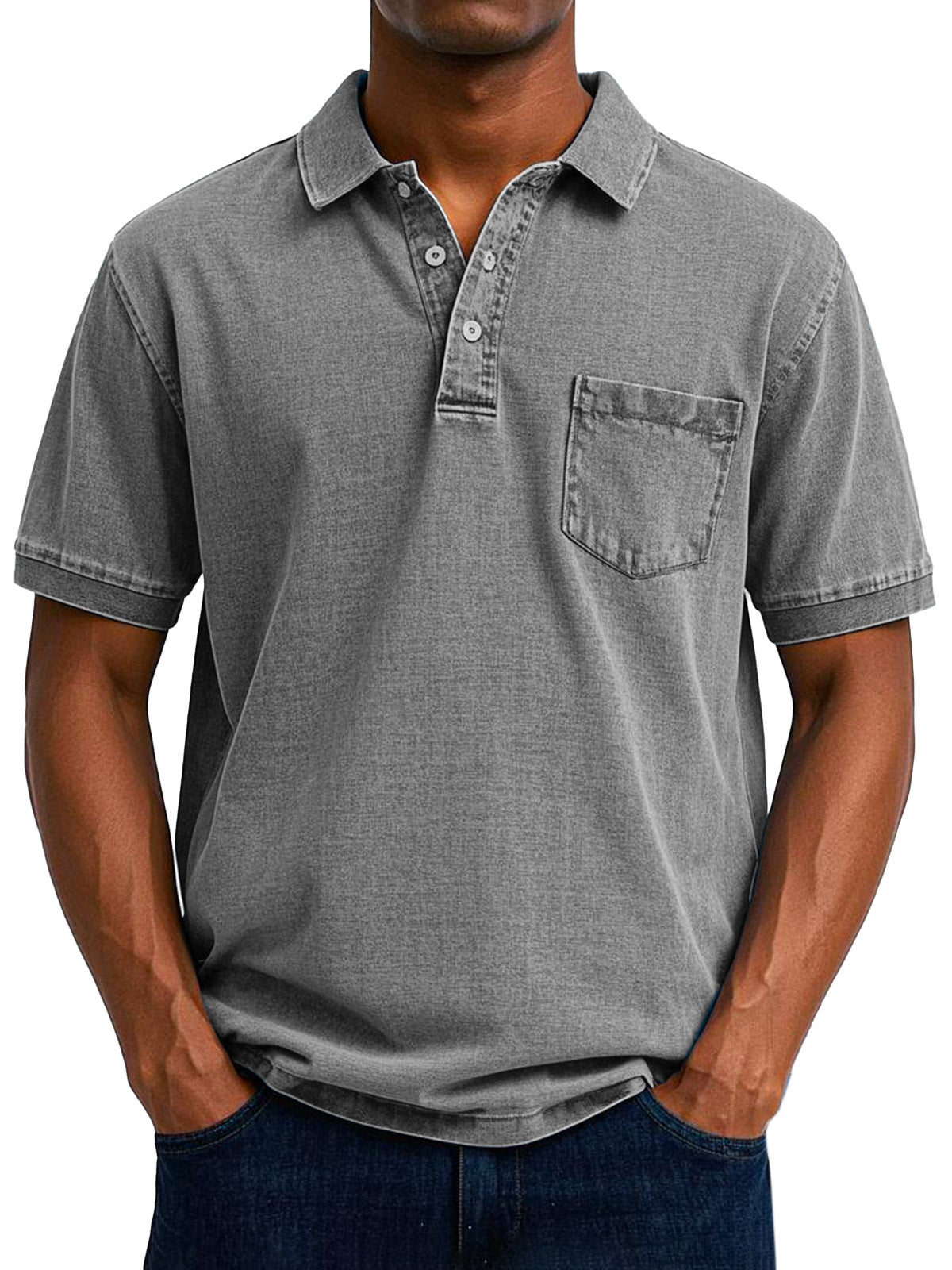 Gabriel | Polo à manches courtes en denim léger pour homme