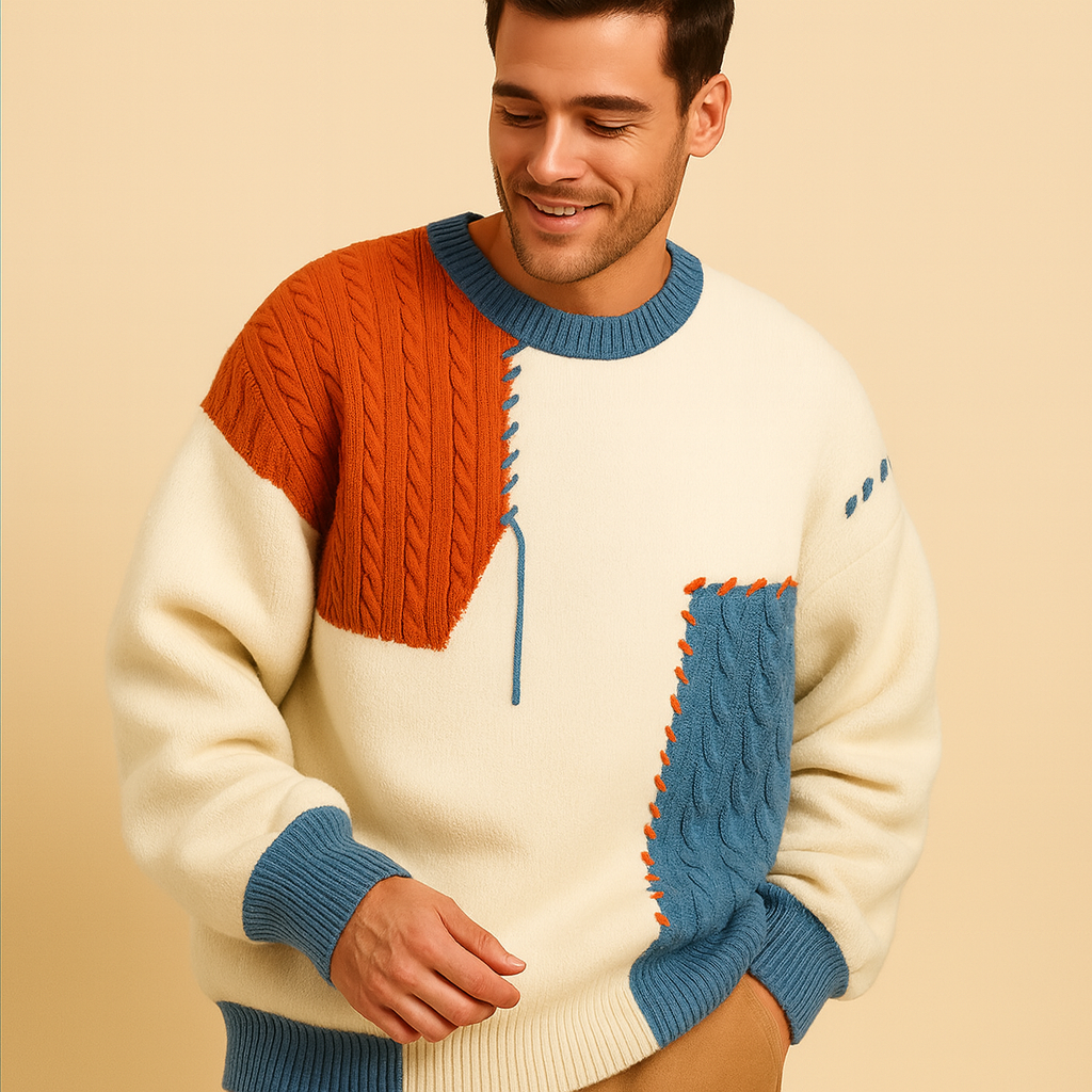 Joël | Pull patchwork à manches longues pour hommes