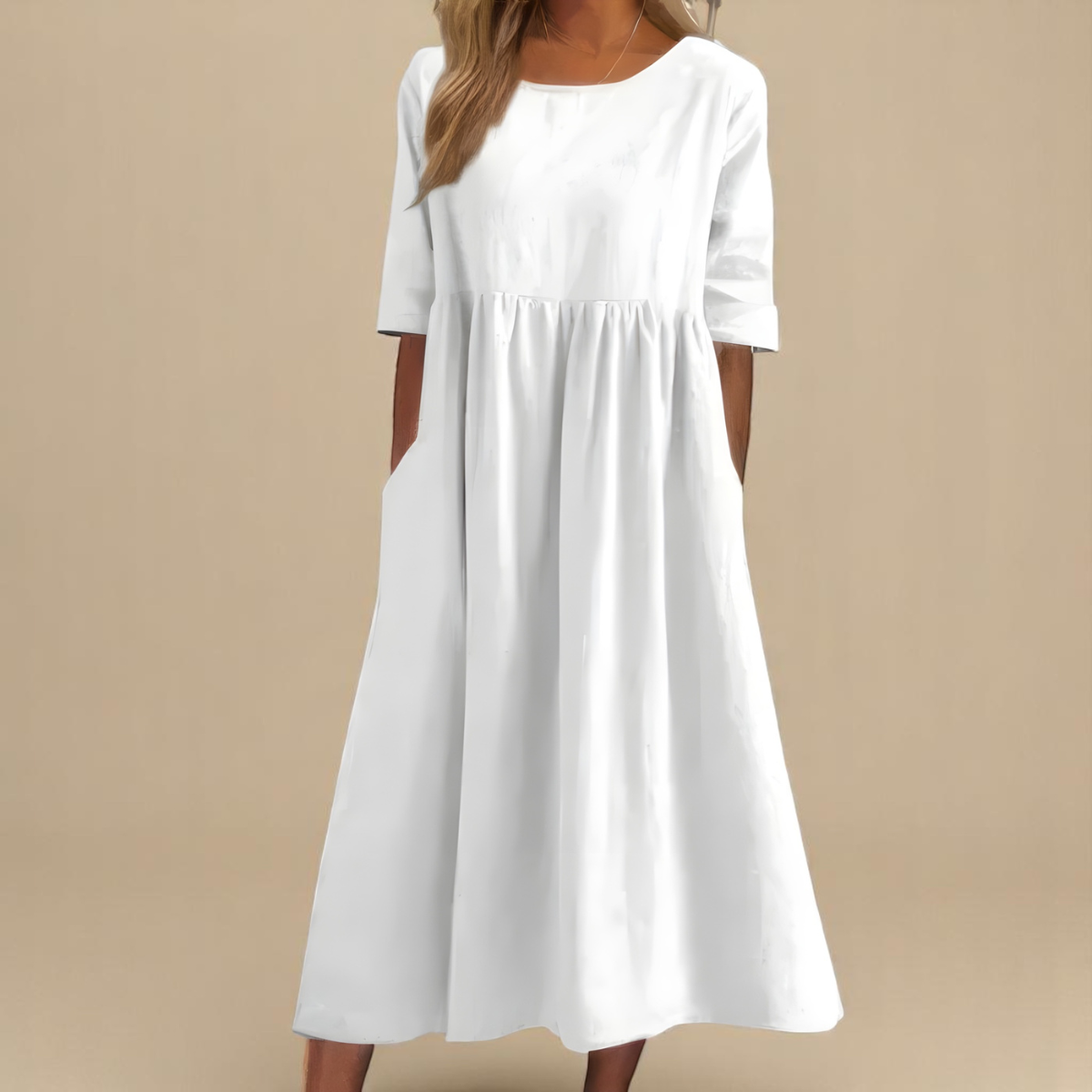 Lucie | Robe midi fluide à manches courtes pour femmes