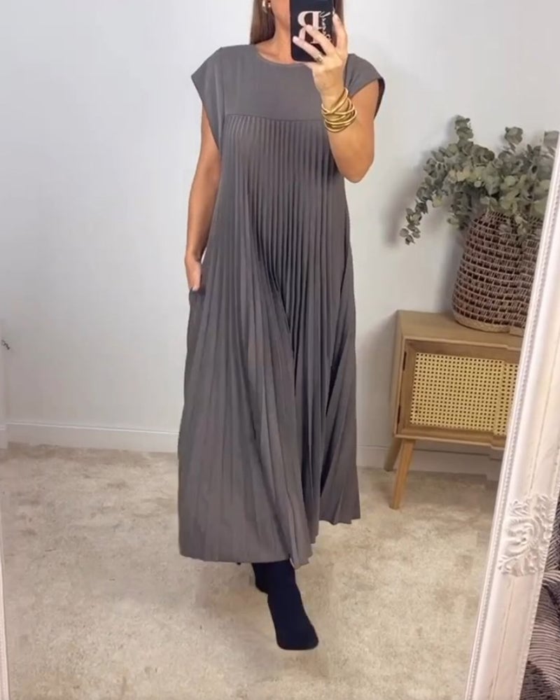 Émilie | Robe plissée sans manches à coupe fluide pour femme