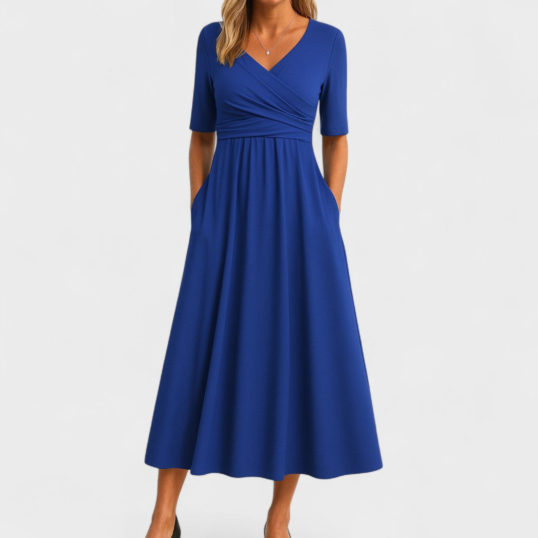 Gabrielle | Robe longue à col croisé et manches mi-longues pour femmes