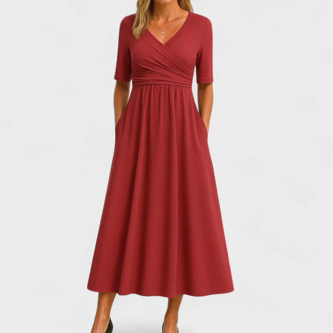 Gabrielle | Robe longue à col croisé et manches mi-longues pour femmes