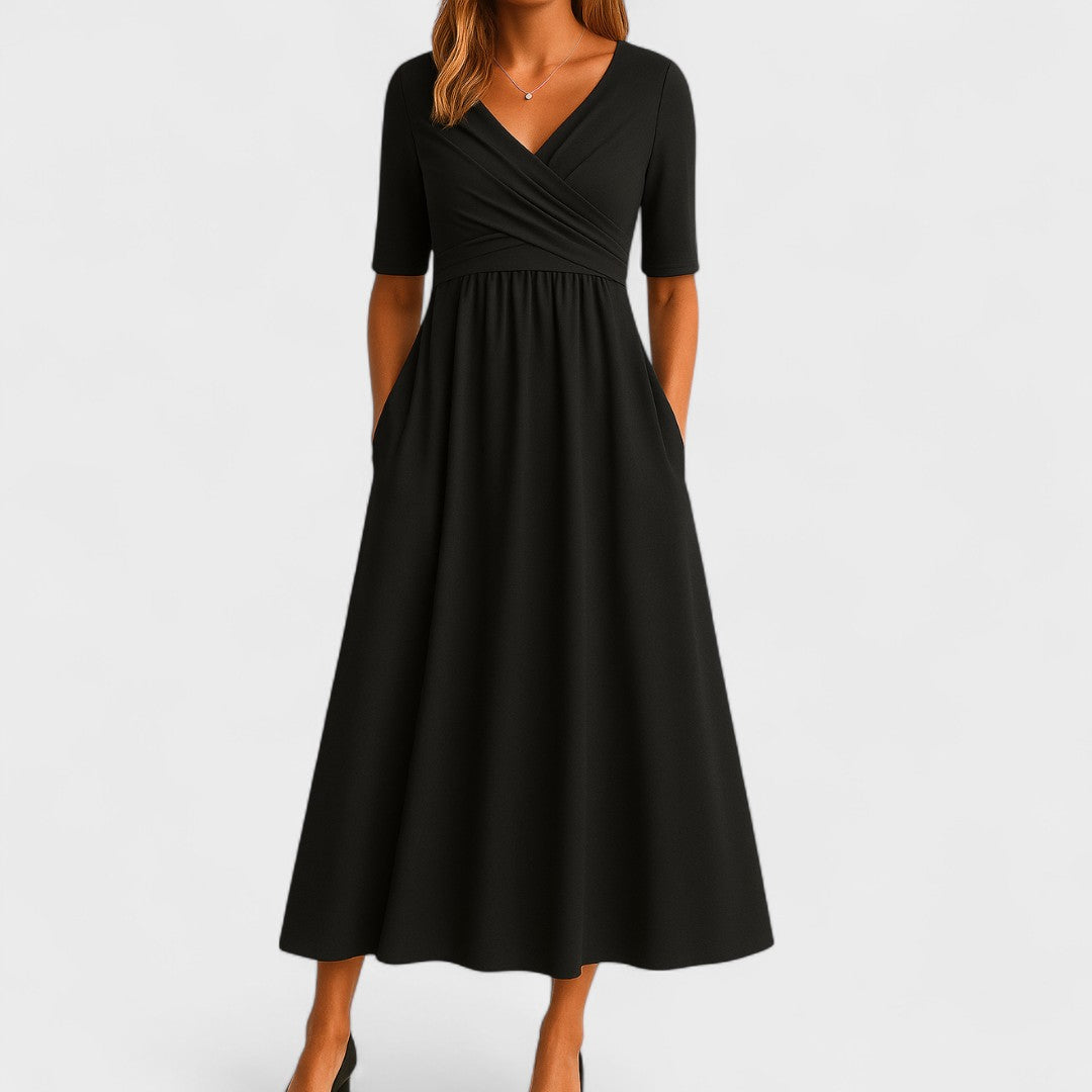 Gabrielle | Robe longue à col croisé et manches mi-longues pour femmes