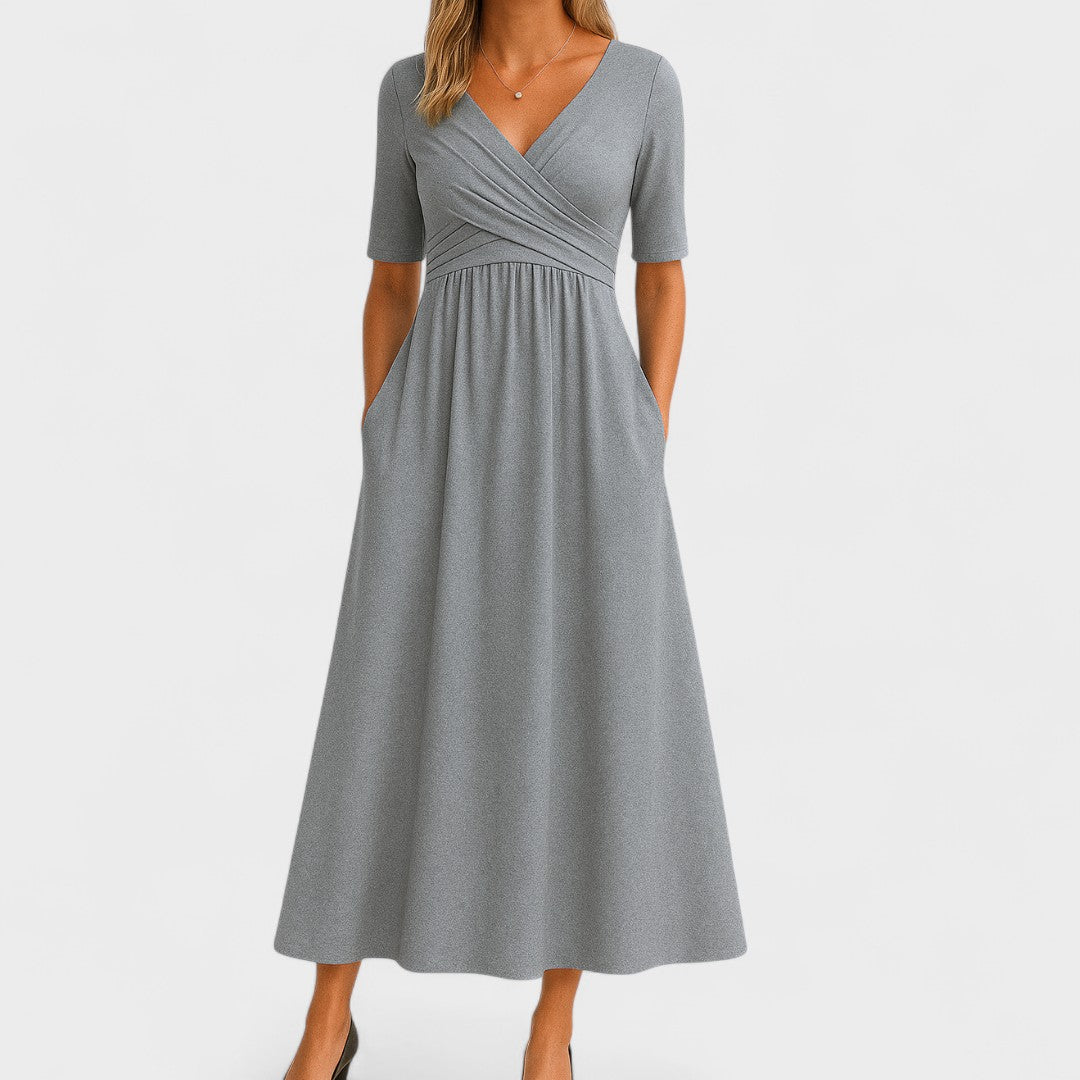 Gabrielle | Robe longue à col croisé et manches mi-longues pour femmes