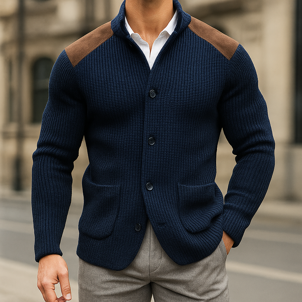 Léandre | Cardigan à boutons avec détails d’épaules contrastés pour homme