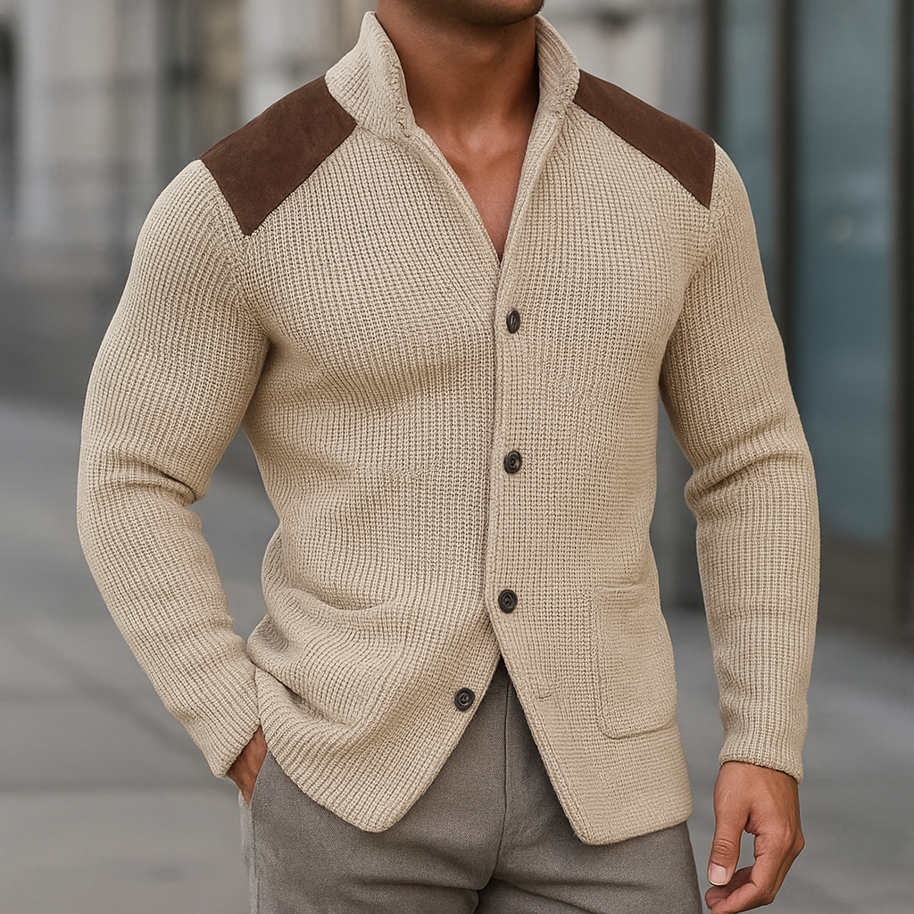 Léandre | Cardigan à boutons avec détails d’épaules contrastés pour homme