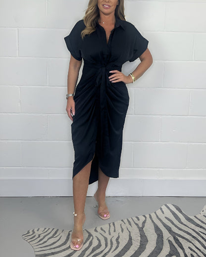 Nina | Robe midi à fronces et col chemise pour femmes