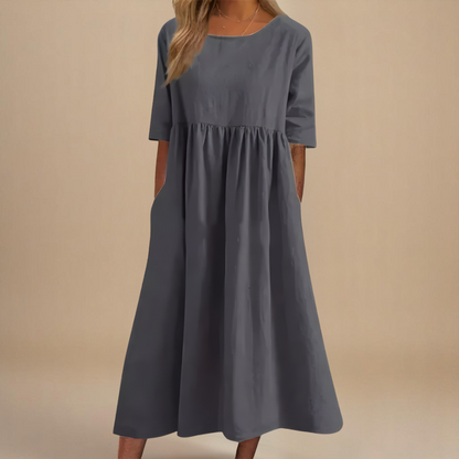 Lucie | Robe midi fluide à manches courtes pour femmes