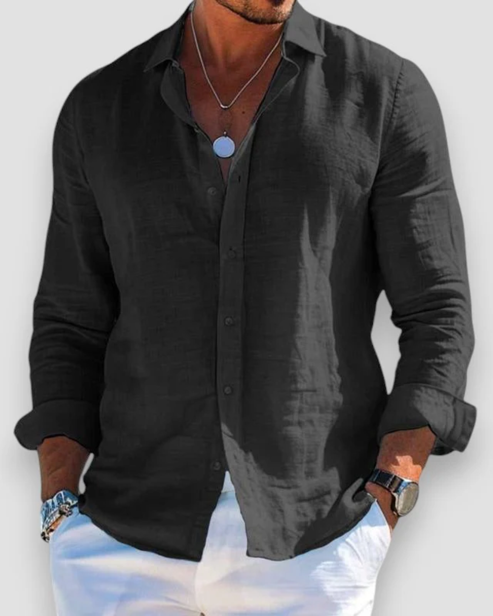 Louis | Chemise décontractée en lin à manches longues pour homme