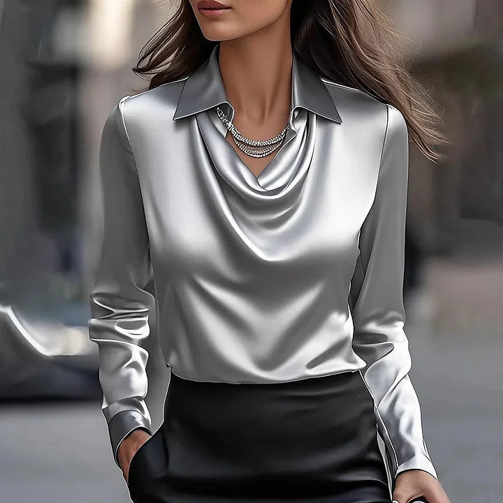 Isabelle | Blouse satinée à col drapé pour femmes
