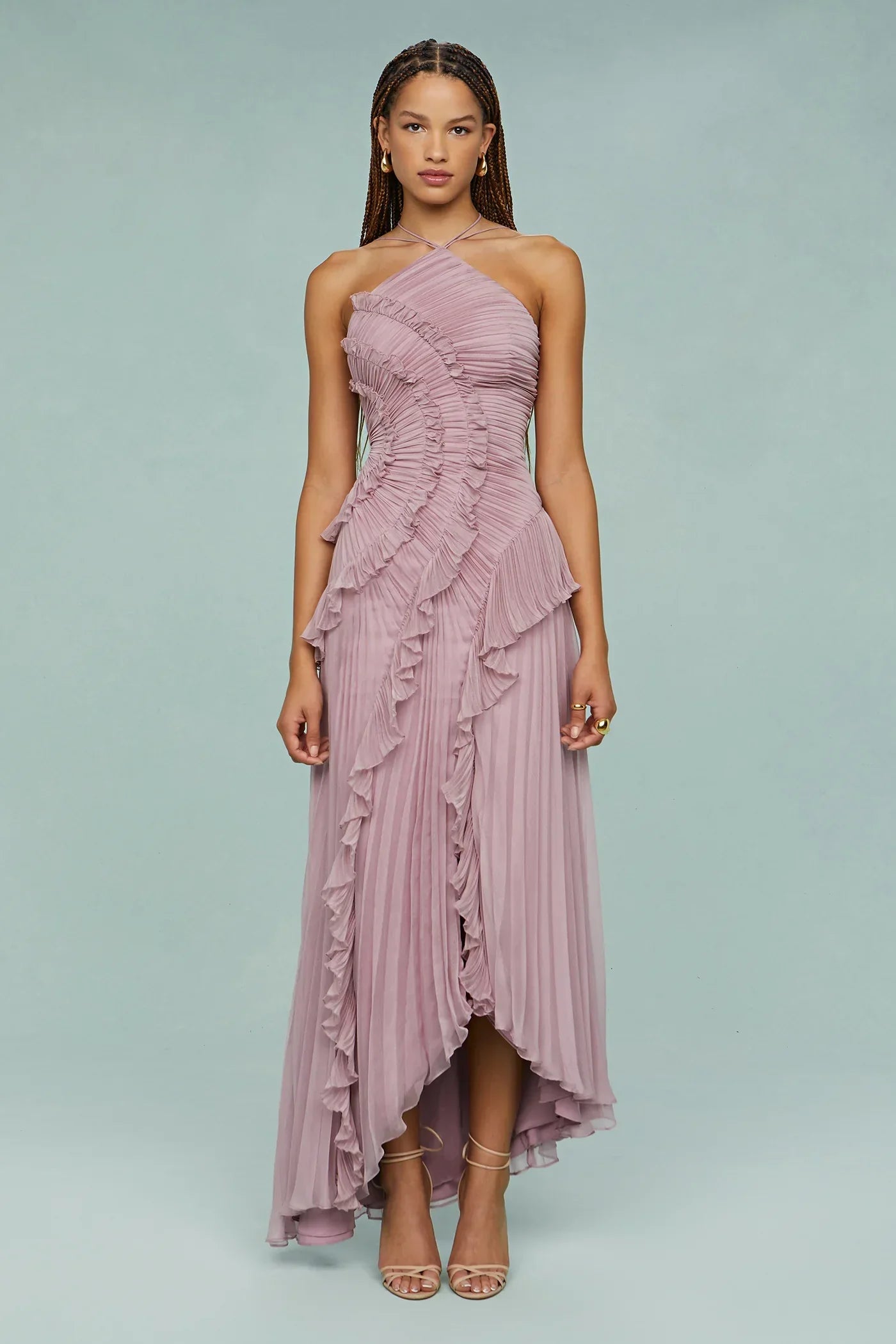 Aurélie | Robe plissée asymétrique à volants et col croisé pour femme