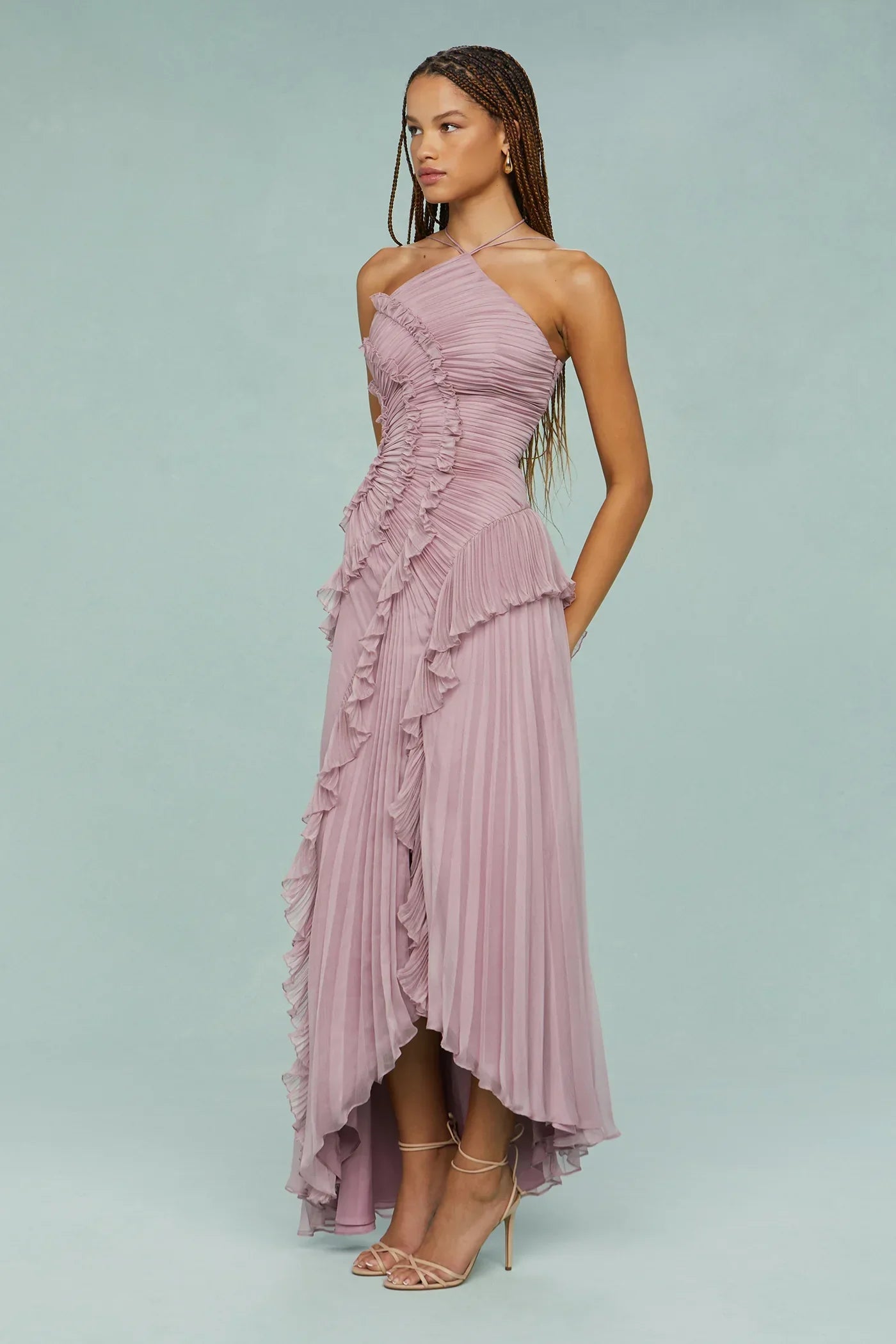 Aurélie | Robe plissée asymétrique à volants et col croisé pour femme
