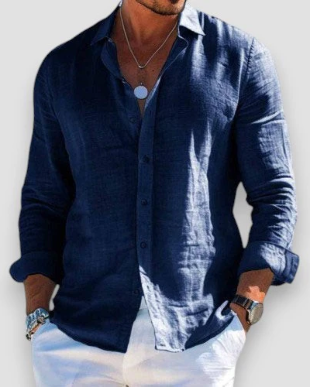 Louis | Chemise décontractée en lin à manches longues pour homme