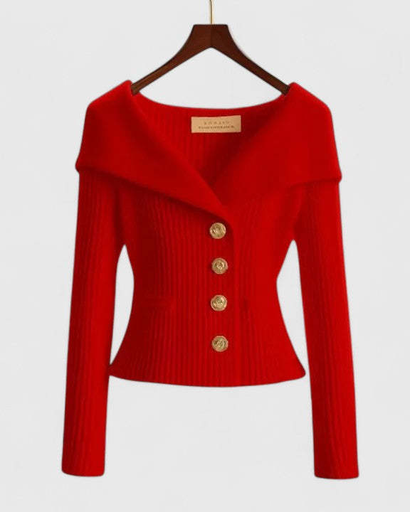 Laurina | Cardigan à col drapé et boutons décoratifs