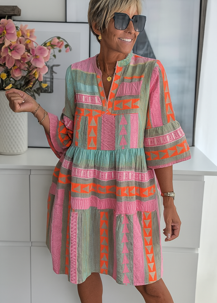 Nathalie | Robe ample à motifs géométriques et manches évasées pour femme