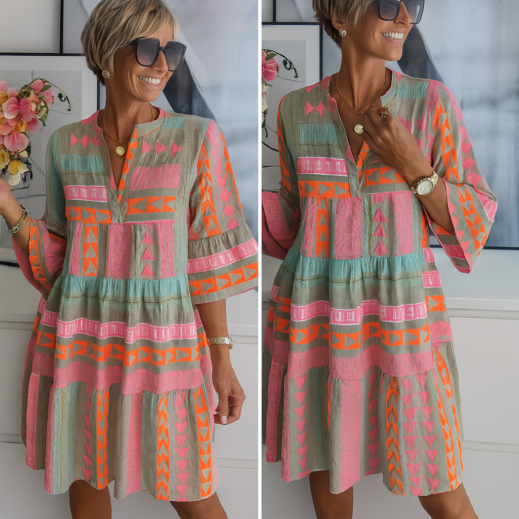 Nathalie | Robe ample à motifs géométriques et manches évasées pour femme