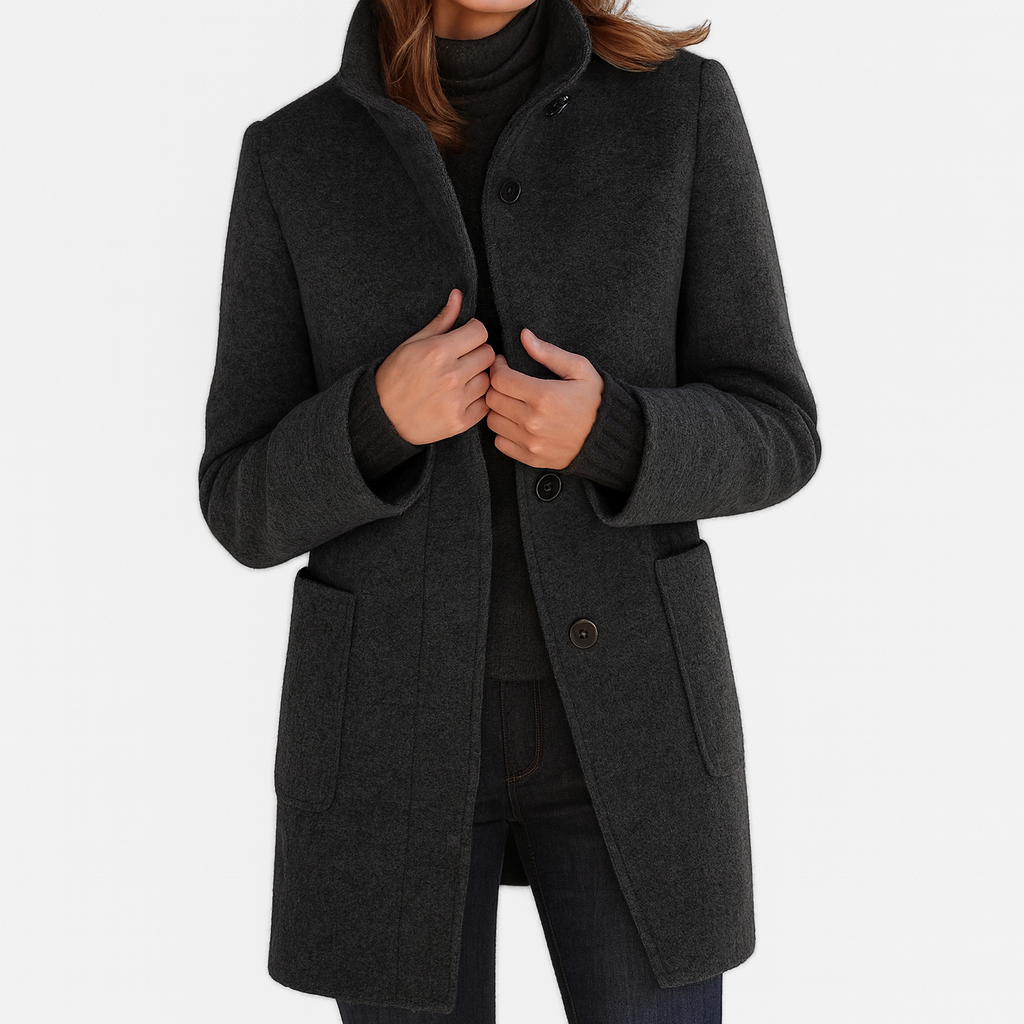 Mirella | Manteau boutonné à col montant pour femme