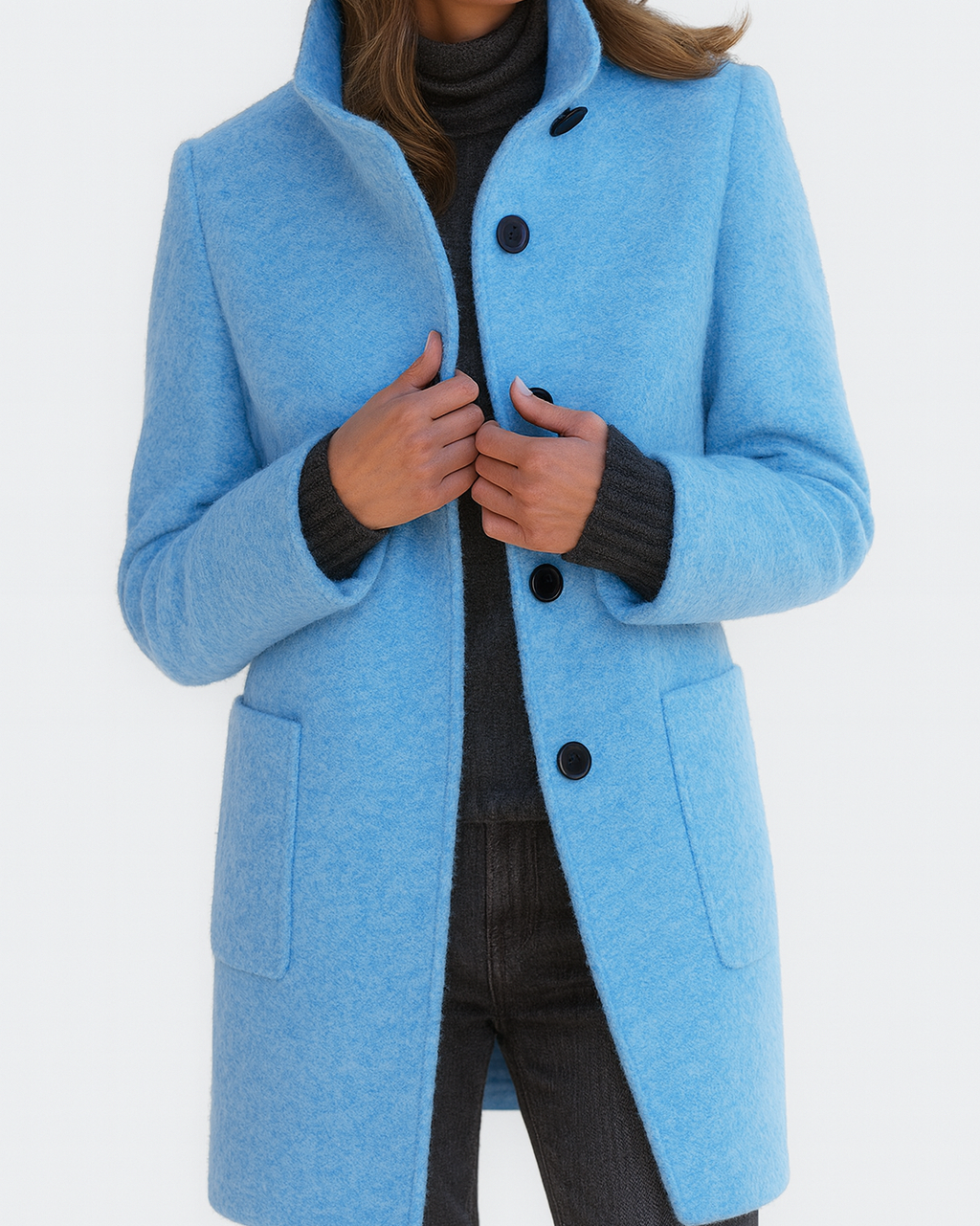 Mirella | Manteau boutonné à col montant pour femme