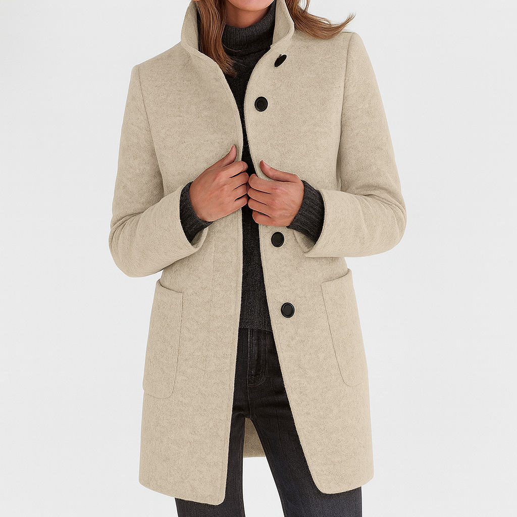 Mirella | Manteau boutonné à col montant pour femme