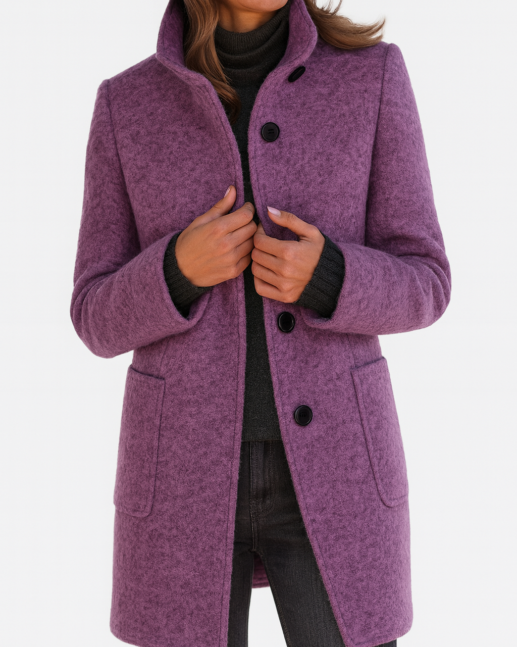 Mirella | Manteau boutonné à col montant pour femme