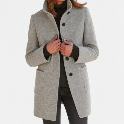 Mirella | Manteau boutonné à col montant pour femme
