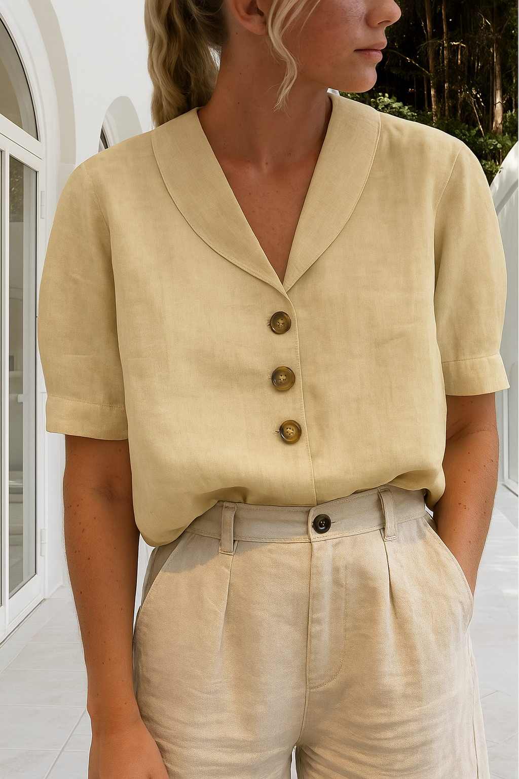 Pauline | Chemisier chic à col ouvert et boutons pour femmes