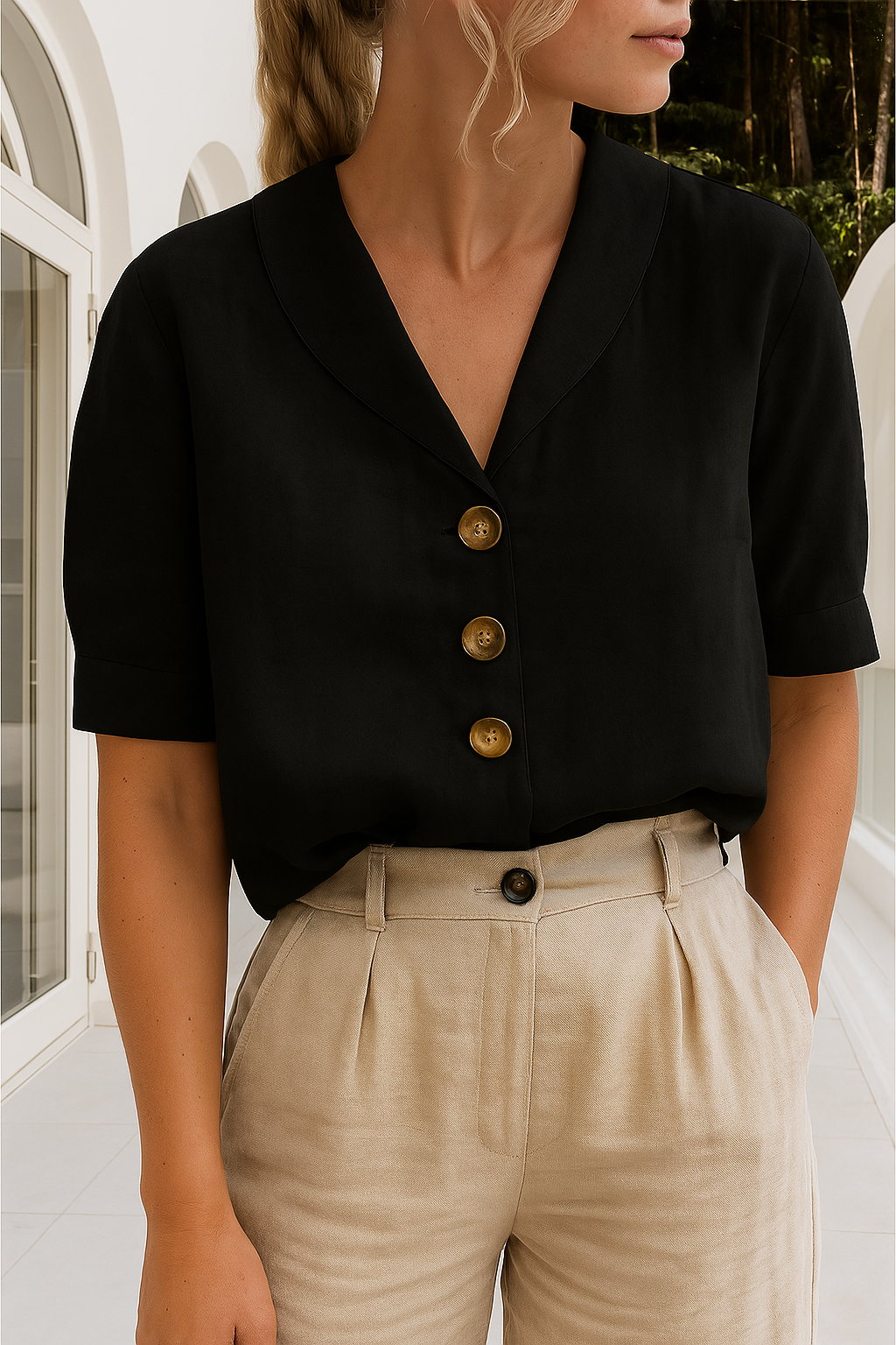 Pauline | Chemisier chic à col ouvert et boutons pour femmes