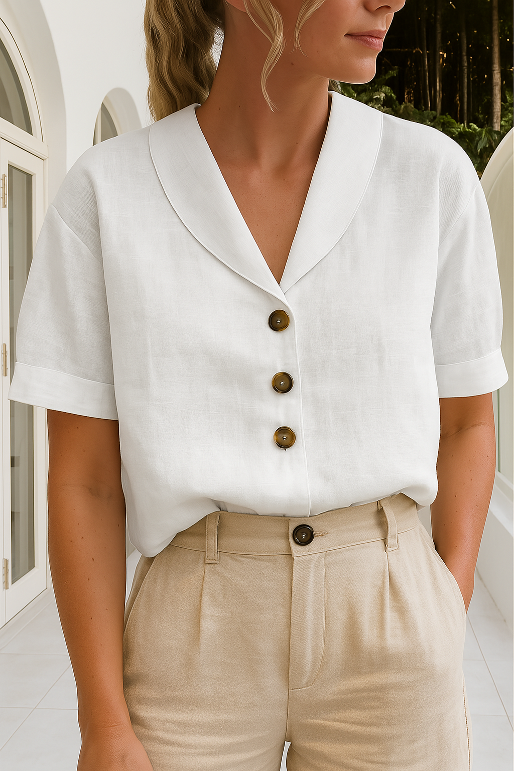 Pauline | Chemisier chic à col ouvert et boutons pour femmes