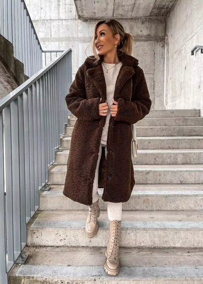 Axelle | Manteau long à col large et boutons