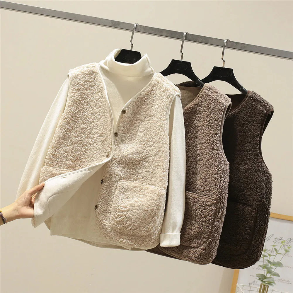 Margaux | Gilet sans manches en peluche à poches pour femmes