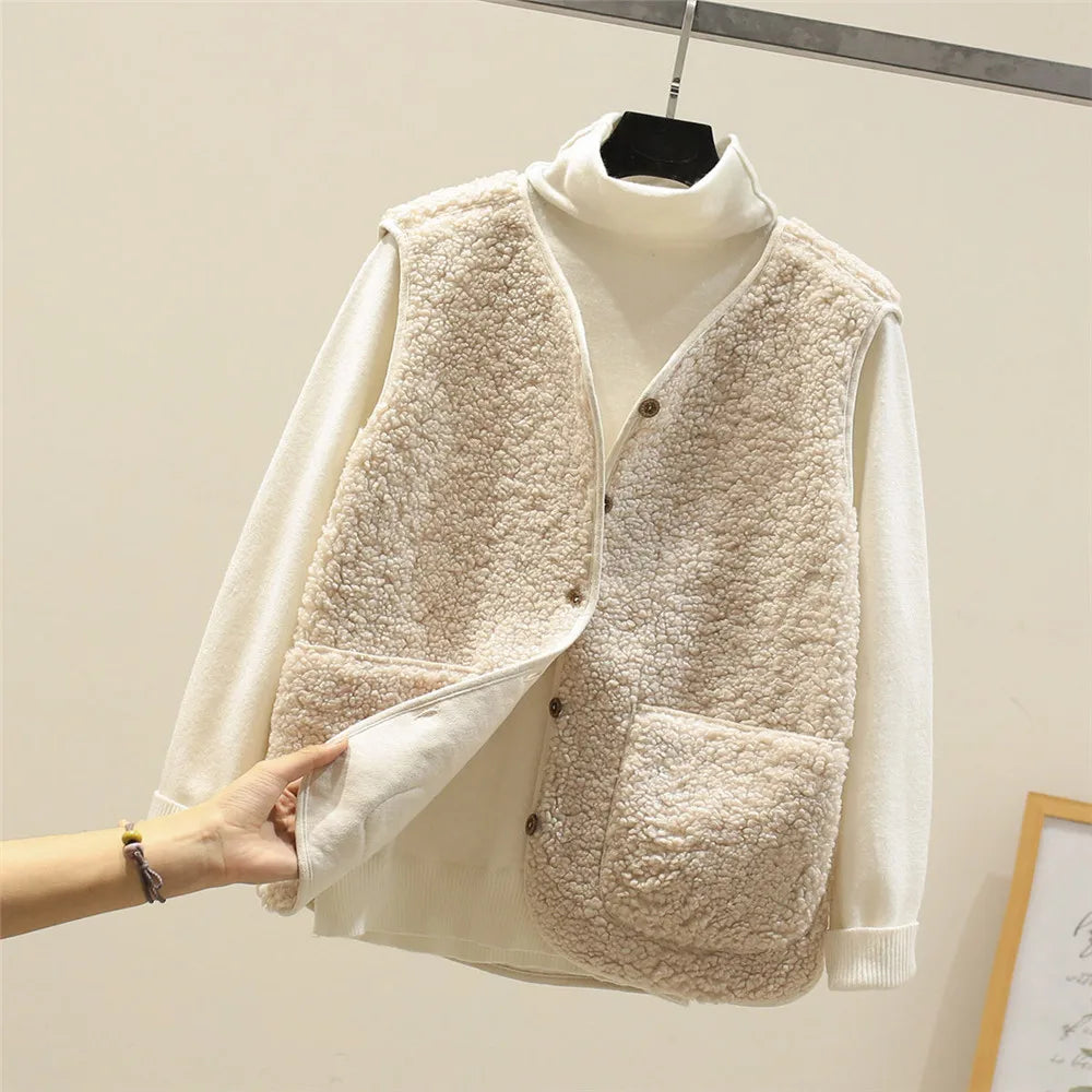 Margaux | Gilet sans manches en peluche à poches pour femmes