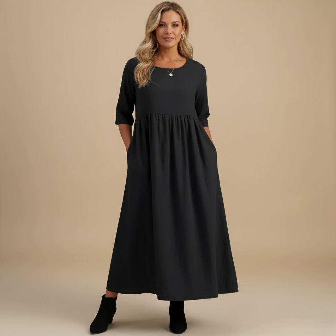 Lucie | Robe midi fluide à manches courtes pour femmes