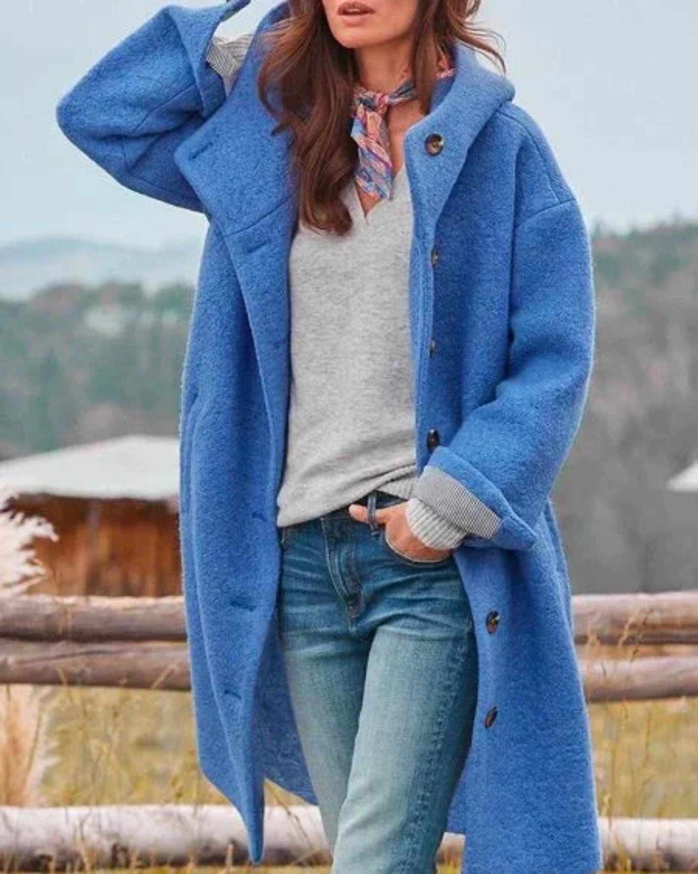 Ninon | Manteau long à col large en laine douce pour femme
