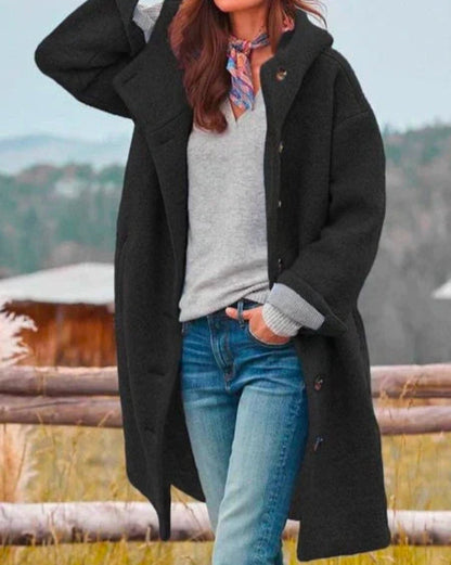 Ninon | Manteau long à col large en laine douce pour femme