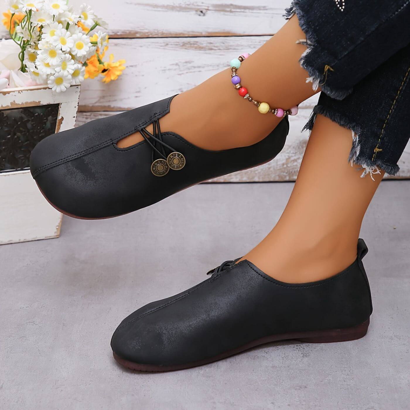 Colette | Élégantes ballerines plates à double bouton pour femmes