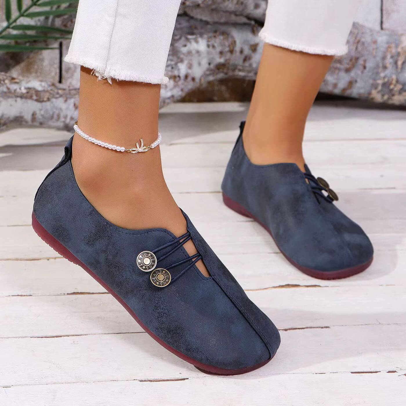 Colette | Élégantes ballerines plates à double bouton pour femmes